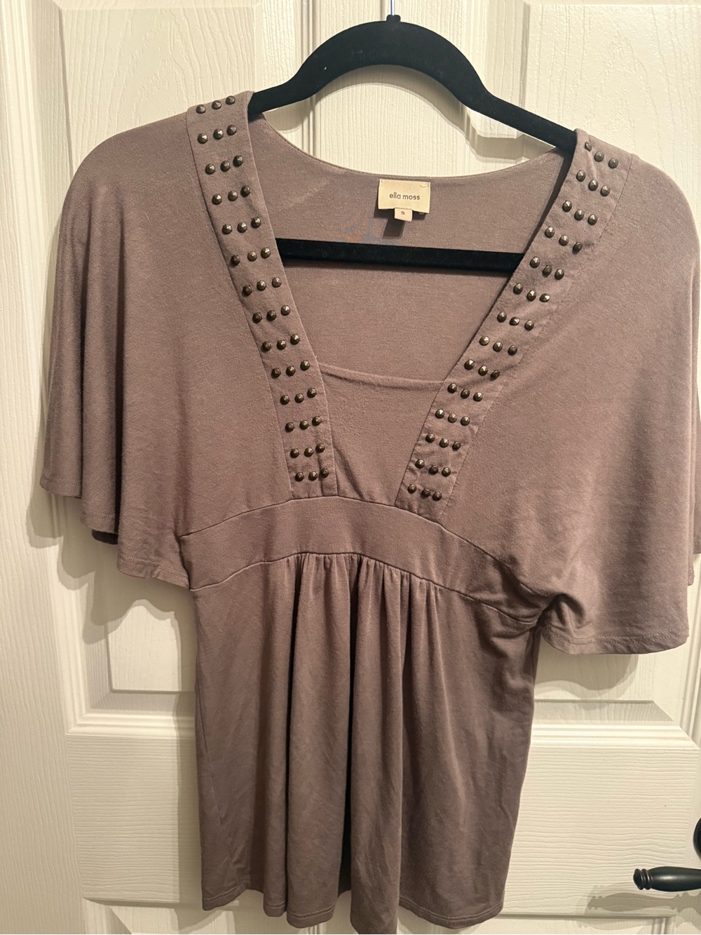 Ella Moss Taupe Stud-Trim V-Neck Tunic